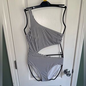 Black and White Striped‎ Kids One Piece Swimsuit